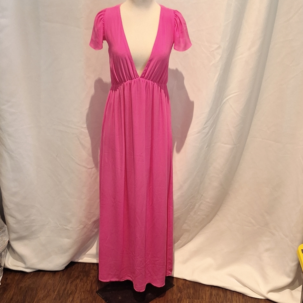 Gianni Bini Barbie Pink Plunging V  Maxi Dress